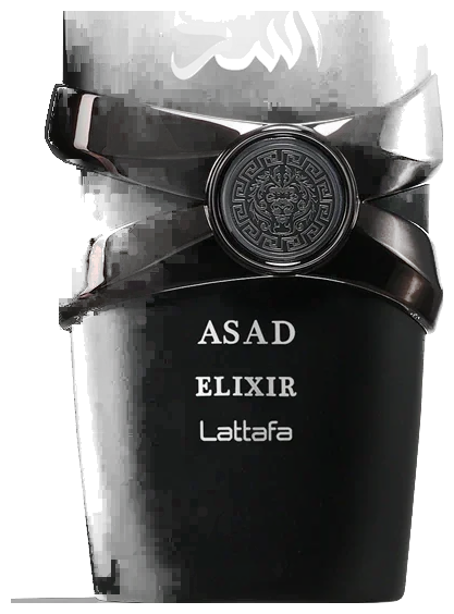 Frasco real de Lattafa Asad Elixir EDP, sin fondo