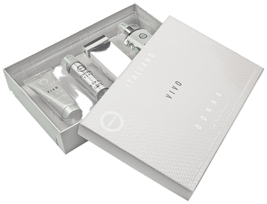 Frasco real de Armaf Italiano Vivo EDT + bl+ deo+ splash, sin fondo