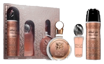 Frasco real de Lattafa Fakhar EDP + deo+ hairmist, sin fondo