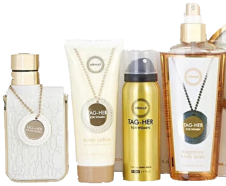 Frasco real de Armaf Tag Her EDT + bl+ deo+ splash, sin fondo