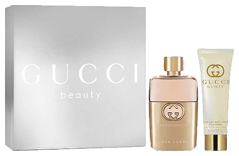 Frasco real de Gucci Guilty Femme EDP + Bl, sin fondo