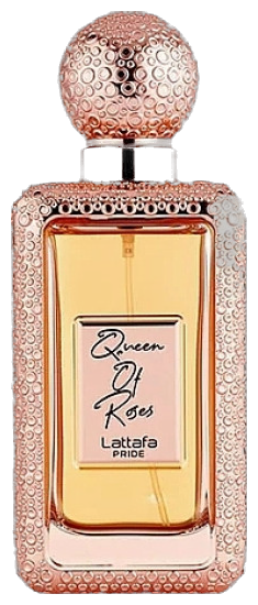 Frasco real de Lattafa Pride Queen Of Roses EDP, sin fondo