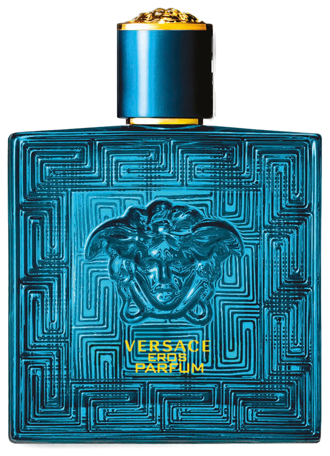 Frasco real de Versace Eros Parfum, frasco principal del set, sin fondo