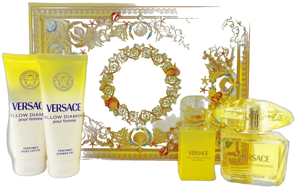 Frasco real de Versace Yellow Diamond + EDT + bl+ sg -4pc, sin fondo