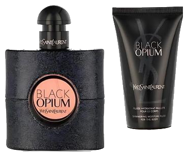 Frasco real de Ysl Black Opium EDP / Bodylotion Trvl Set, sin fondo