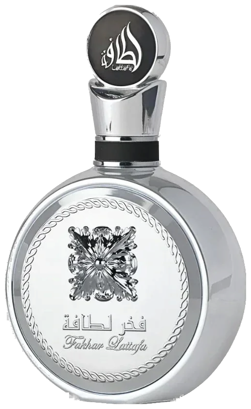 Frasco real de Lattafa Fakhar Platin EDP, sin fondo