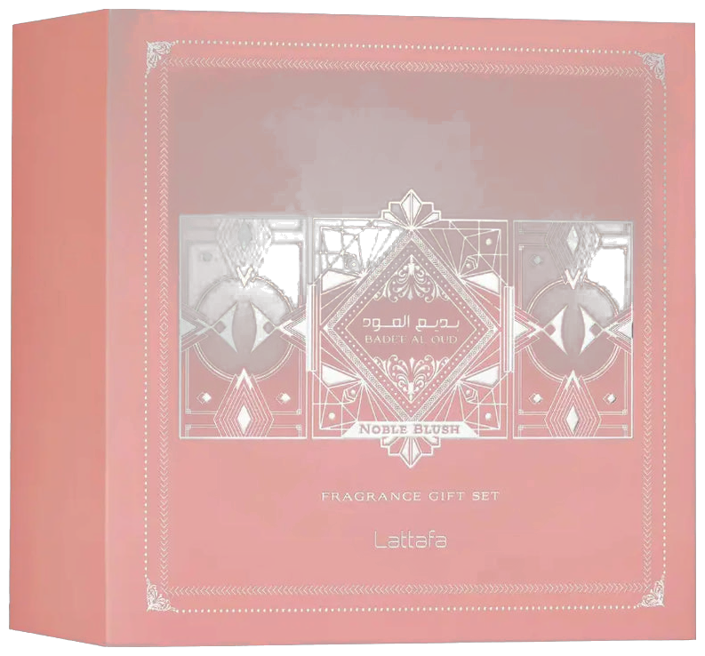 Frasco real de Lattafa Badee Al Oud Noble Blush + EDP / Hairmist, sin fondo