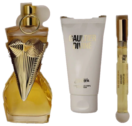 Frasco real de Jpg Divine Le Parfum Intense + EDP / Body Lotion-hb, sin fondo
