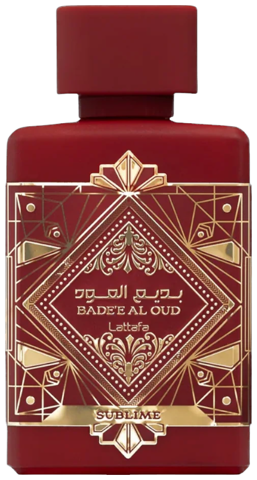 Frasco real de Lattafa Badee Al Oud Sublime EDP, sin fondo